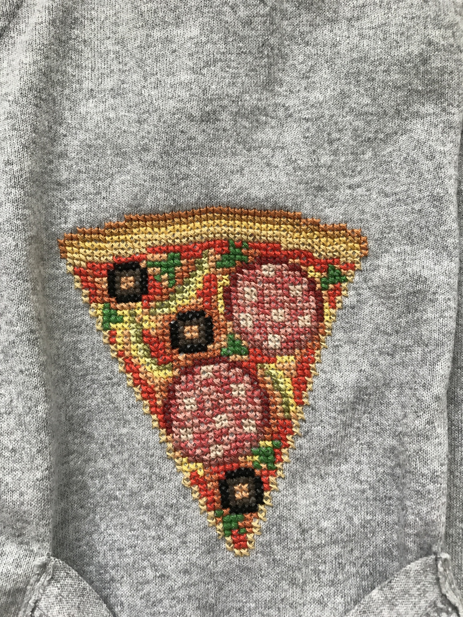 Pizza embroidery on a T-shirt - My, Cross-stitch, Embroidery, Pizza, Needlework, Longpost