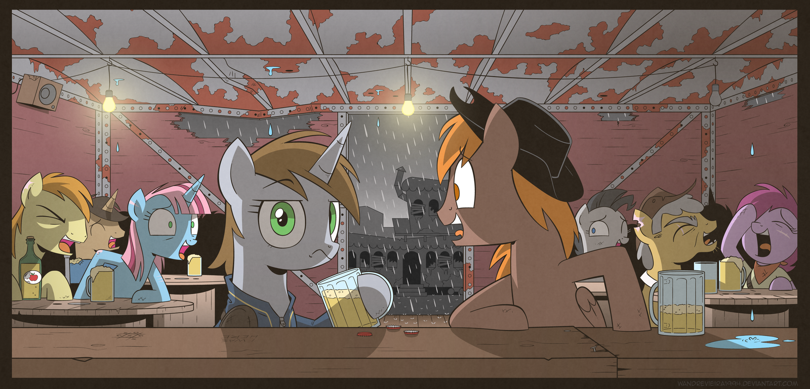 Sitting at the bar. - My little pony, Littlepip, Fallout: Equestria, Original character, Calamity