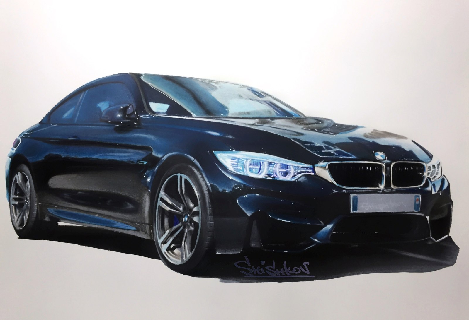 BMW M4 Coupe (F82) Формат листа: А3 Рисовал маркерами и карандашами. - Моё, BMW, M4, Рисунок, Творчество, Карандаш, Маркер, Реализм, Авто