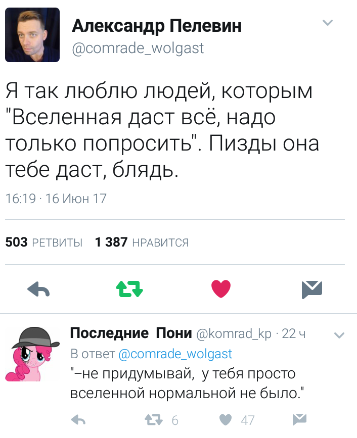 Действительно - Вселенная, Twitter, Александр Пелевин, Мат, Скриншот