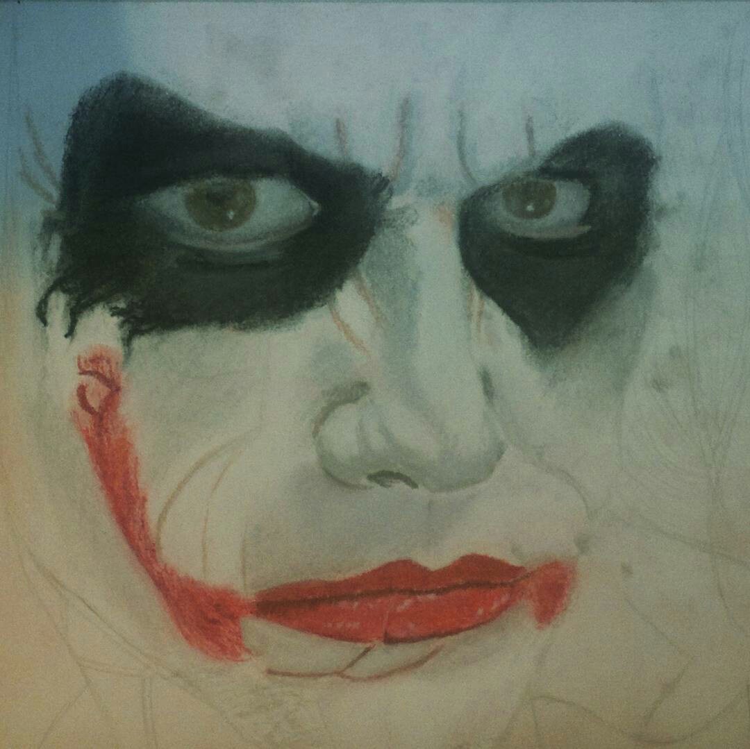 Drawings of a friend of my harsh days. Part one. - My, Drawing, Gouache, Pastel, Pencil drawing, Joker, Longpost