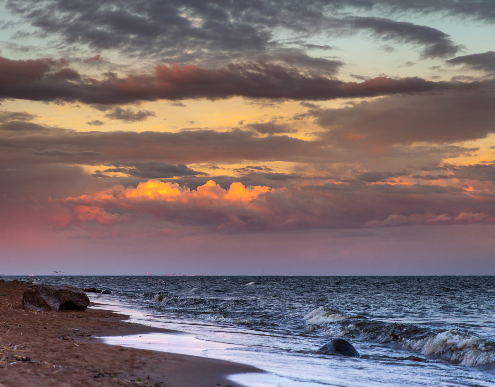 Evening Leningrad region - My, Leningrad region, Sunset, The Gulf of Finland, Rainbow, Sky, Evening, Longpost