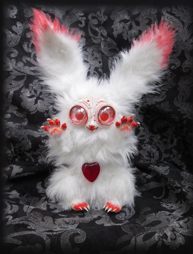 Albino mischievous bunny - My, Author's toy, Scarecrow, Albino, Rabbit, Longpost