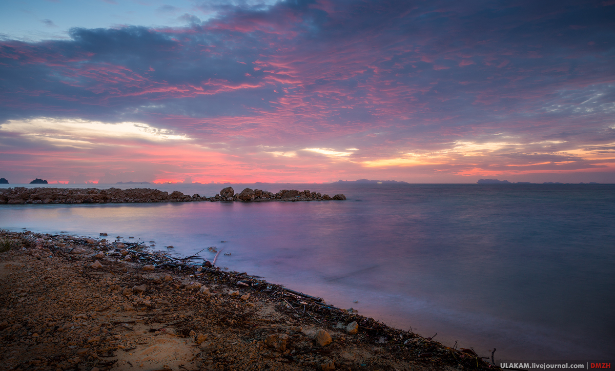 Purple. - My, Sunset, Sea, Sky, Clouds, A rock, Horizon, Thailand, Koh Samui