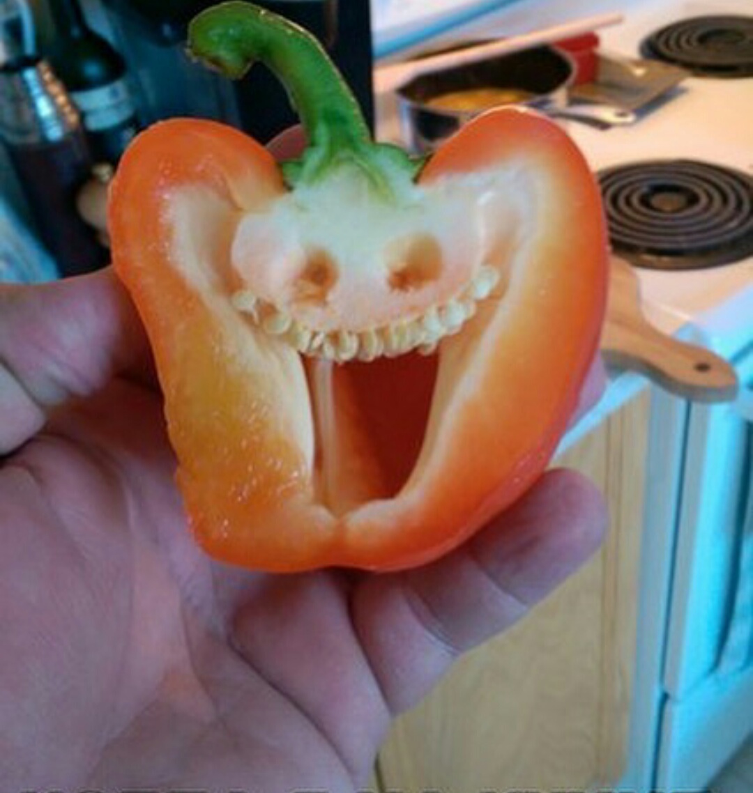 My level of humor - managed to make the pepper laugh. - Humor, Pepper, Kitchen