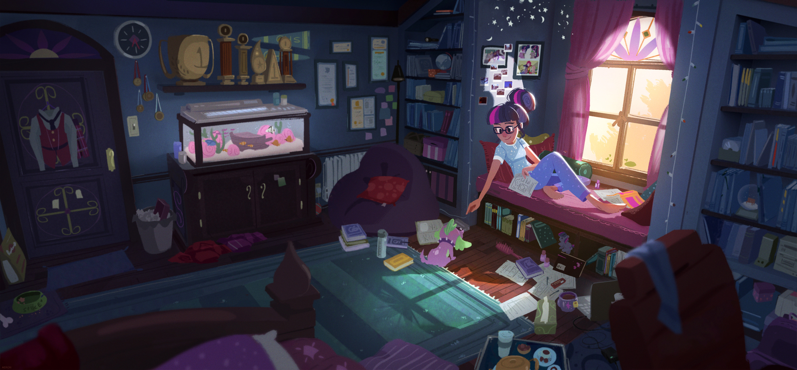 One Late Afternoon - My Little Pony, Twilight sparkle, Spike, Хуманизация, Арт