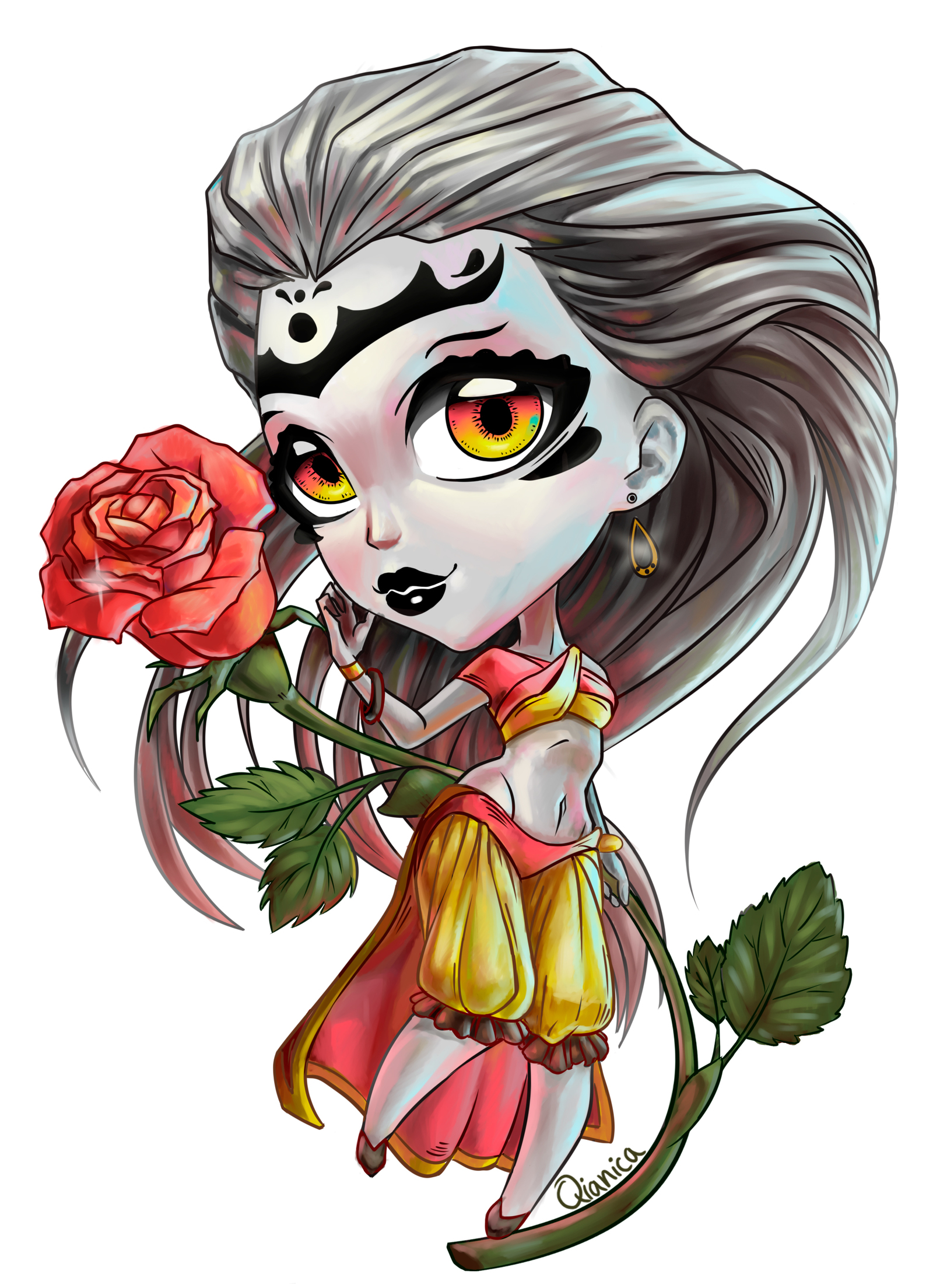 My character's chibi - My, Chibi, Anime, the Rose, SAI, Sketch, Line, Flowers, Long hair