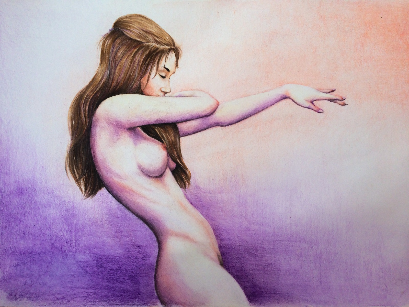 Nudity watercolor pencils - NSFW, My, Drawing, Watercolor pencils, Colour pencils, Art