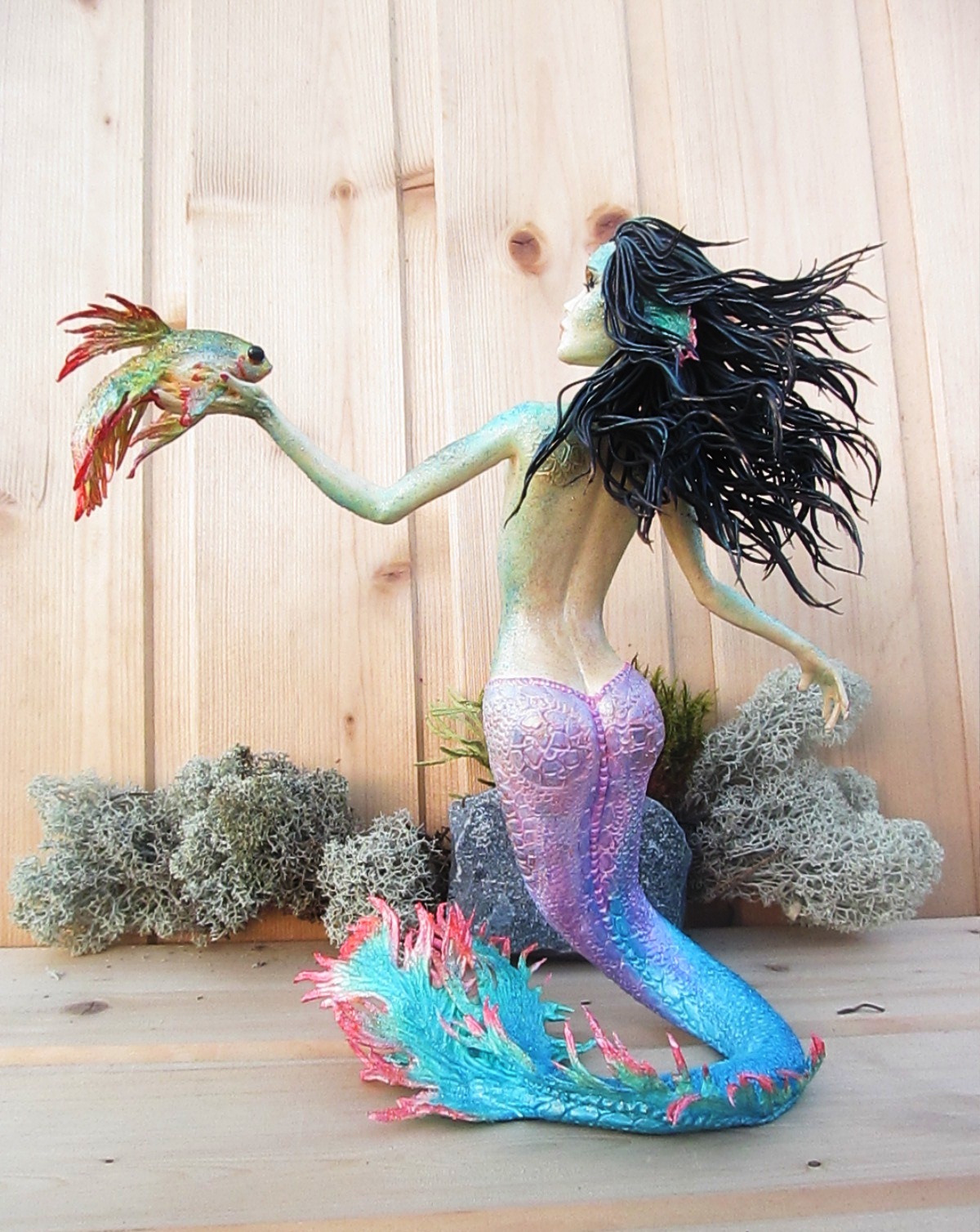 Mermaid with goldfish - My, Mermaid, the little Mermaid, Gold fish, Needlework without process, Polymer clay, Longpost