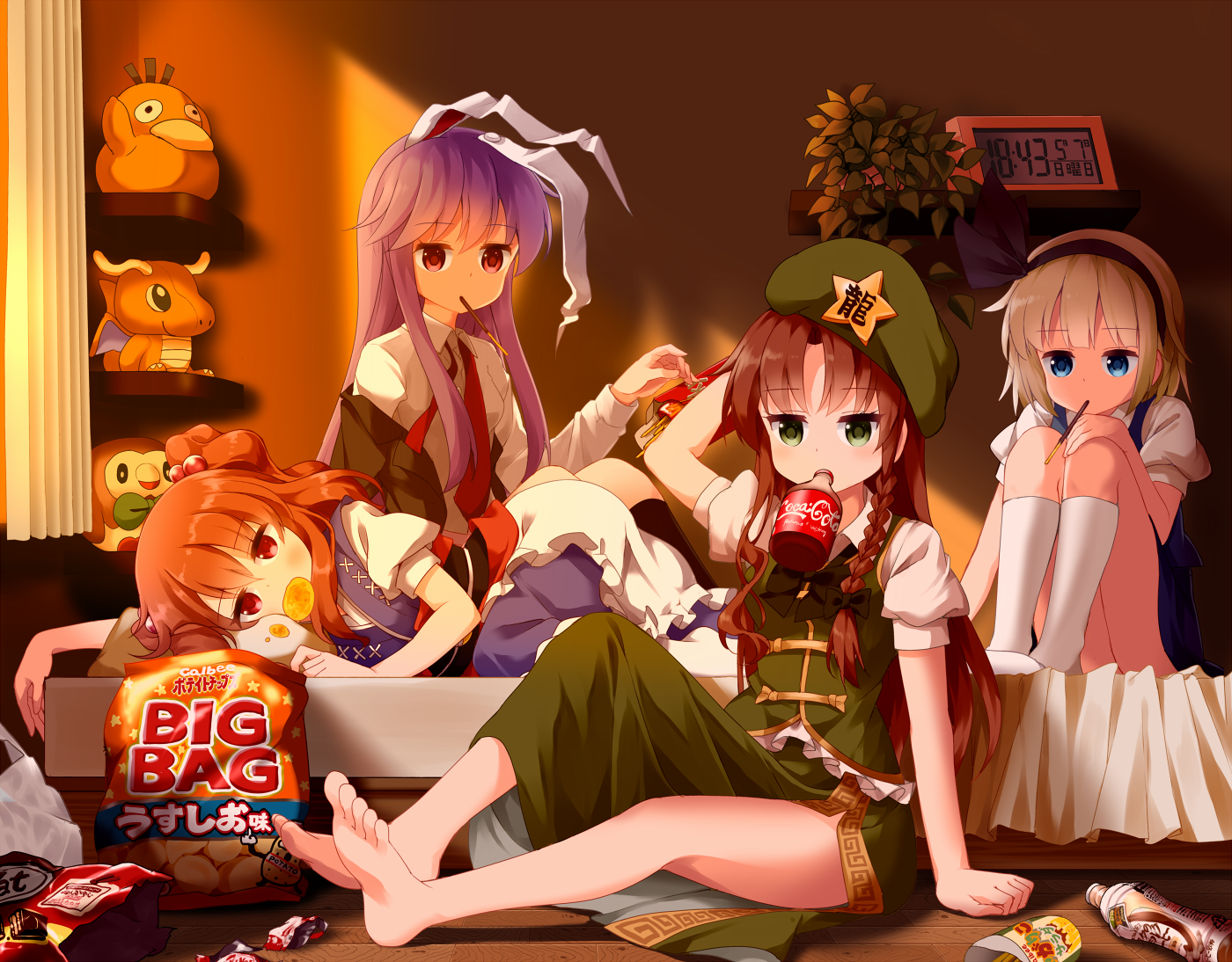 Snack time - Touhou, Hong meiling, Konpaku Youmu, Onozuka Komachi, Reisen udongein inaba, Anime art