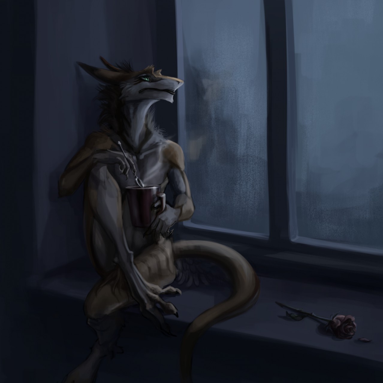 Bad weather - Akineza, Furry, Sergal, Sketch, Rain