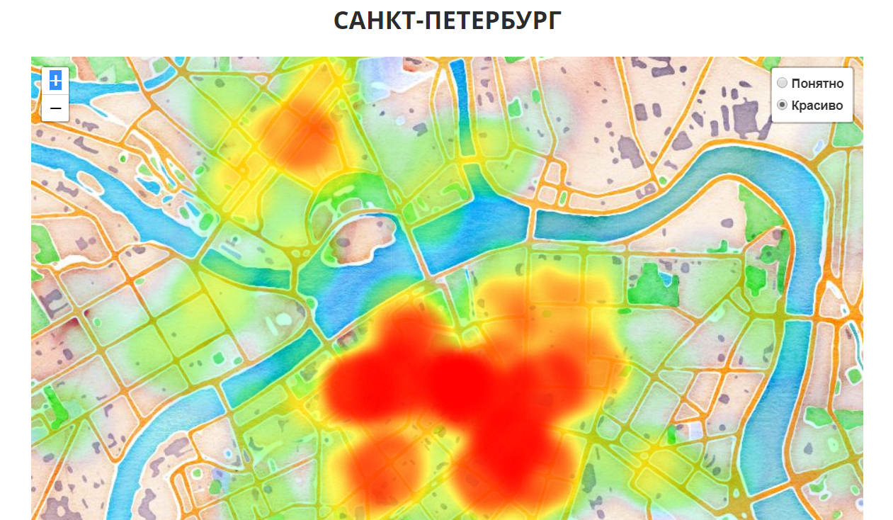 Heat map of drinking establishments. - Public catering, Cards, Service