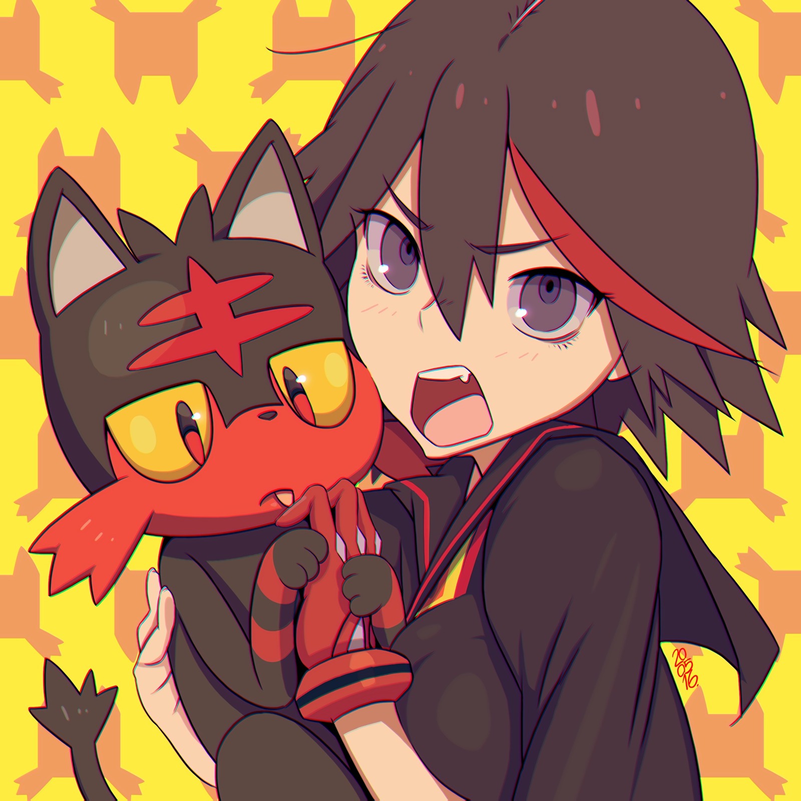 Matoi x Litten - Anime art, Anime, Matoi Ryuuko, , Kill la Kill, Pokemon, Crossover