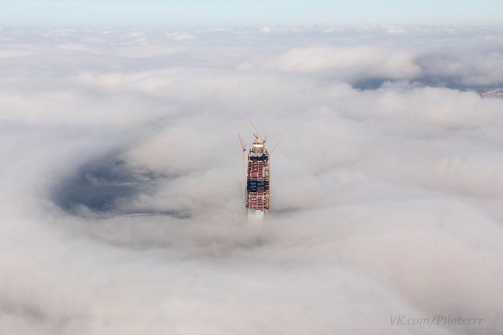 Peter's desperate attempt to get out of the cloud cover. - Saint Petersburg, Clouds, Lakhta Center, Skyscraper, Building, Building