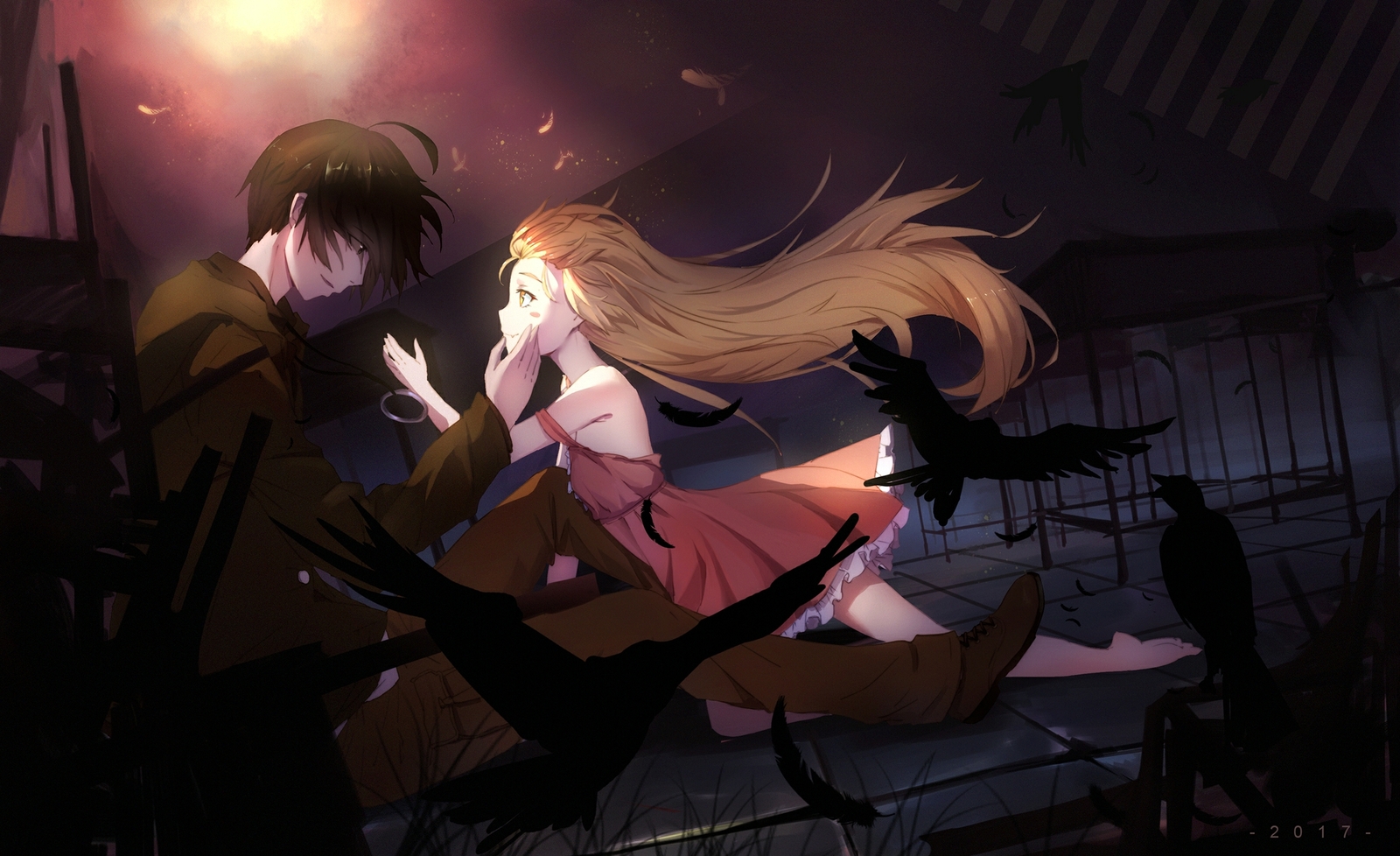 Monogatari - Shinobu Oshino, Araragi Koyomi, Monogatari series, Bakemonogatari, Anime Art, Аниме