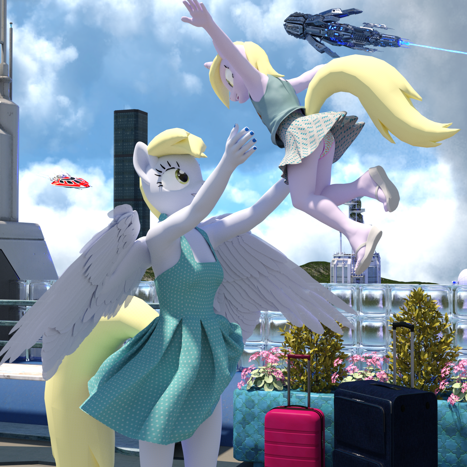 I'm Flying! - My little pony, Derpy hooves, Dinky Hooves, SFM, Anthro