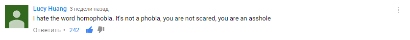 Comment under Hozier - Take Me To Church video on YouTube - Homophobia, Youtube