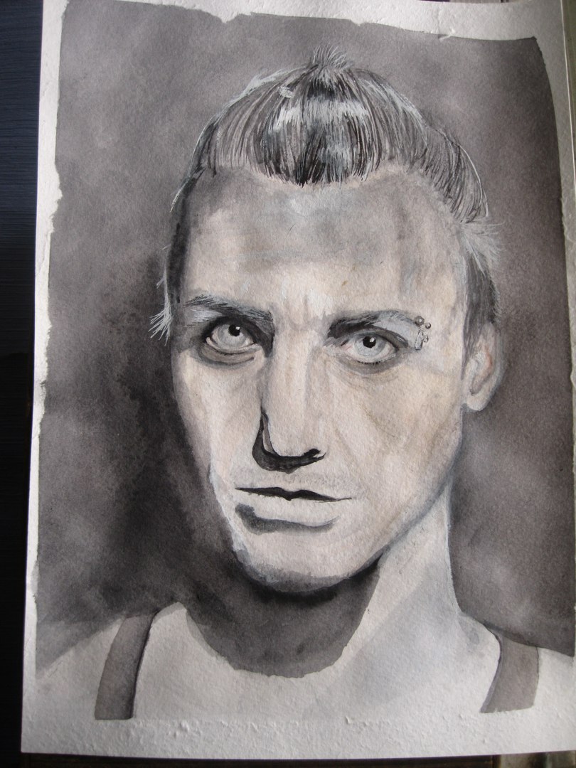 An attempt at a watercolor portrait) My guinea is Till Lindemann. - My, Portrait, Watercolor, Rammstein, Nobody reads tags, Attempt, Longpost