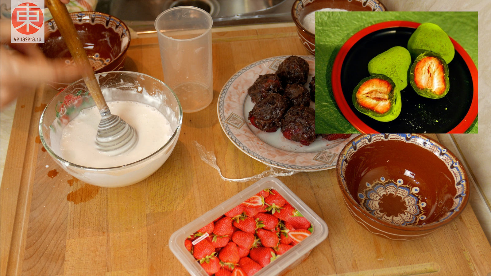 Japanese sweets. Mochi Flatbread with Strawberries (Ichigo Daifuku). - My, Sweets, Japanese food, Asian food, Yummy, Food, Cooking, Fancy food, Video, Longpost