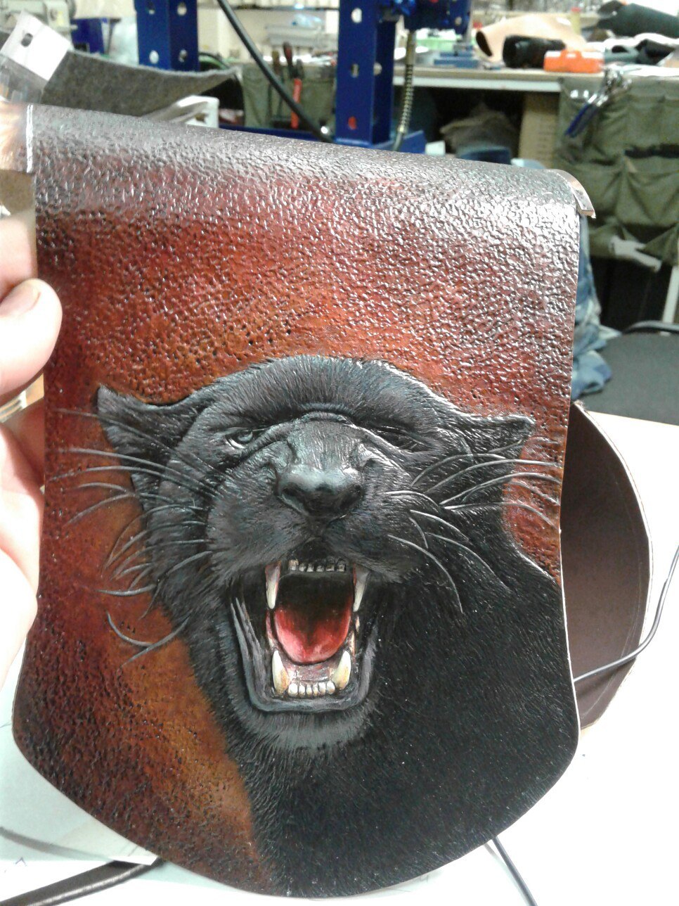 Gift for wife. - My, Handmade, Сумка, Panther, Embossing on leather, Leather, cat, Presents, Longpost