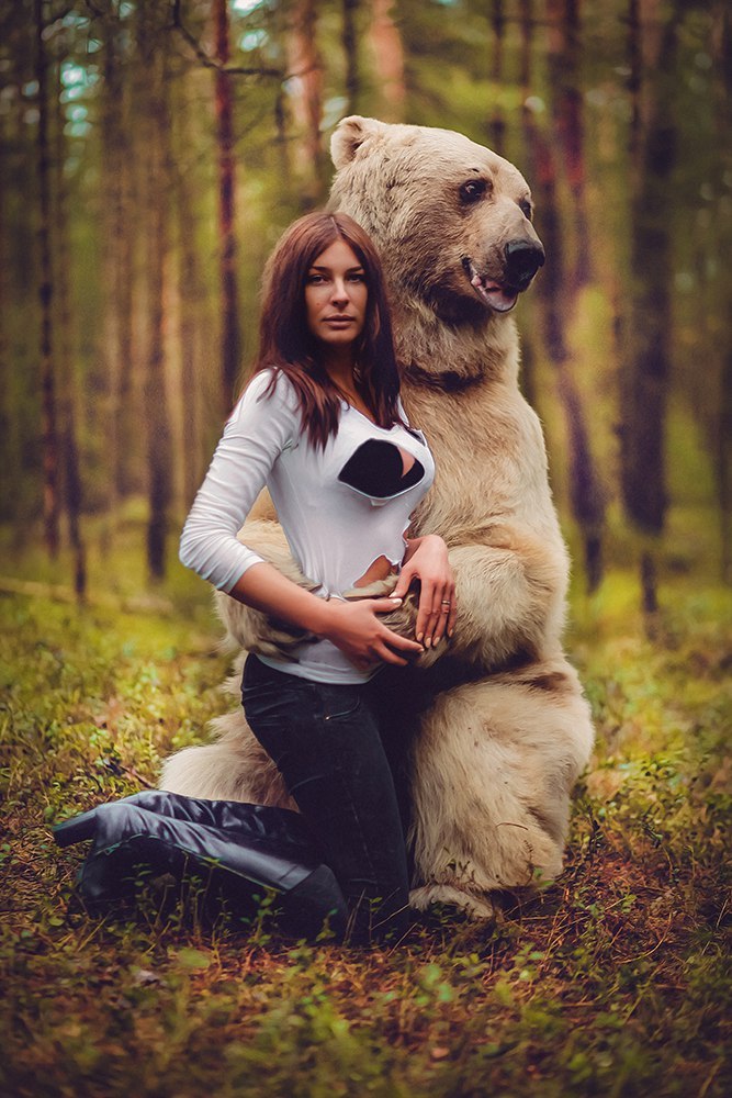 Masha and the Bear - NSFW, Girls, The Bears, The photo, Forest, Strawberry, Longpost