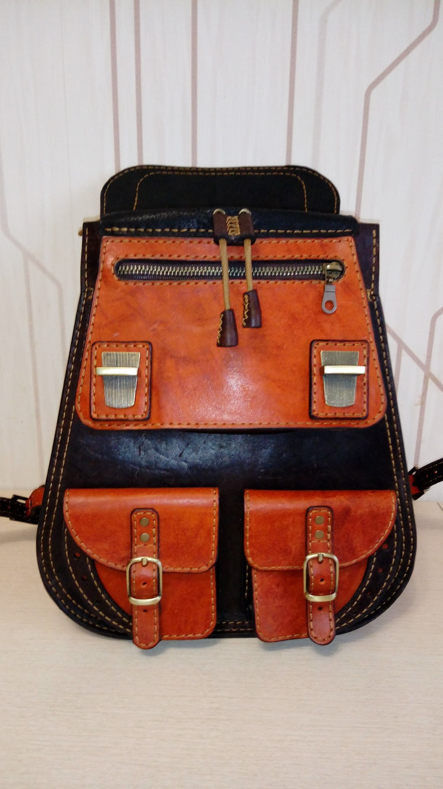 Women's leather backpack - My, Handmade, Handmade, Leather craft, Backpack, Longpost