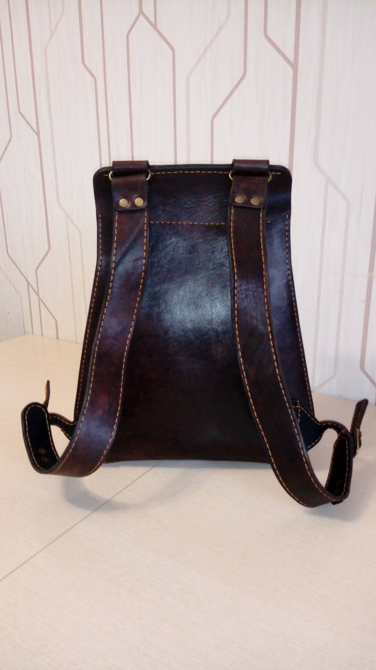 Women's leather backpack - My, Handmade, Handmade, Leather craft, Backpack, Longpost