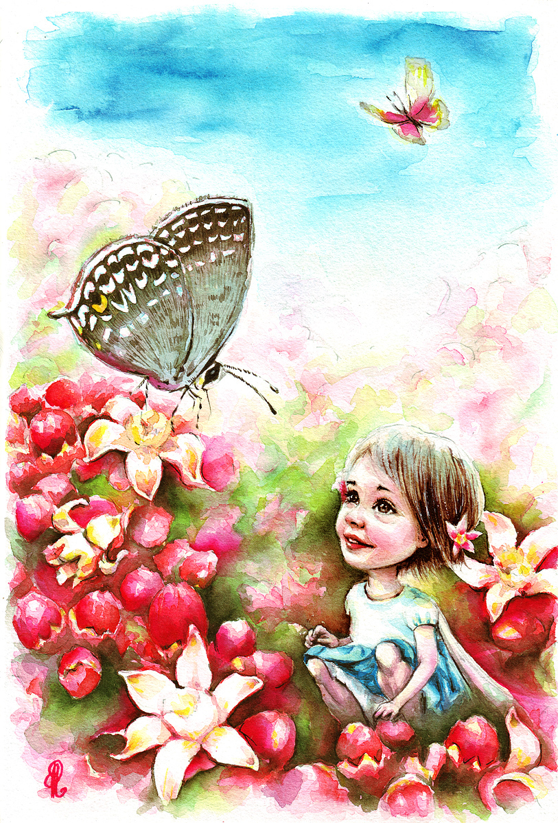 watercolor drawing - My, Drawing, Watercolor, Flowers, Fairy, Illustrations, Butterfly