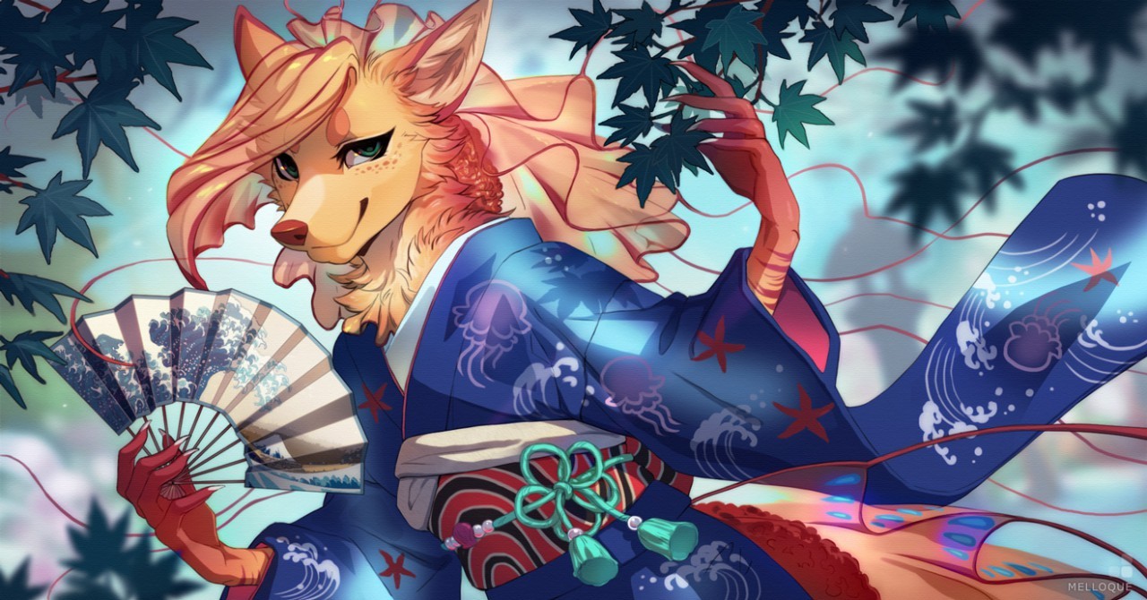 In kimono - Furry, Anthro, Art, Melloque