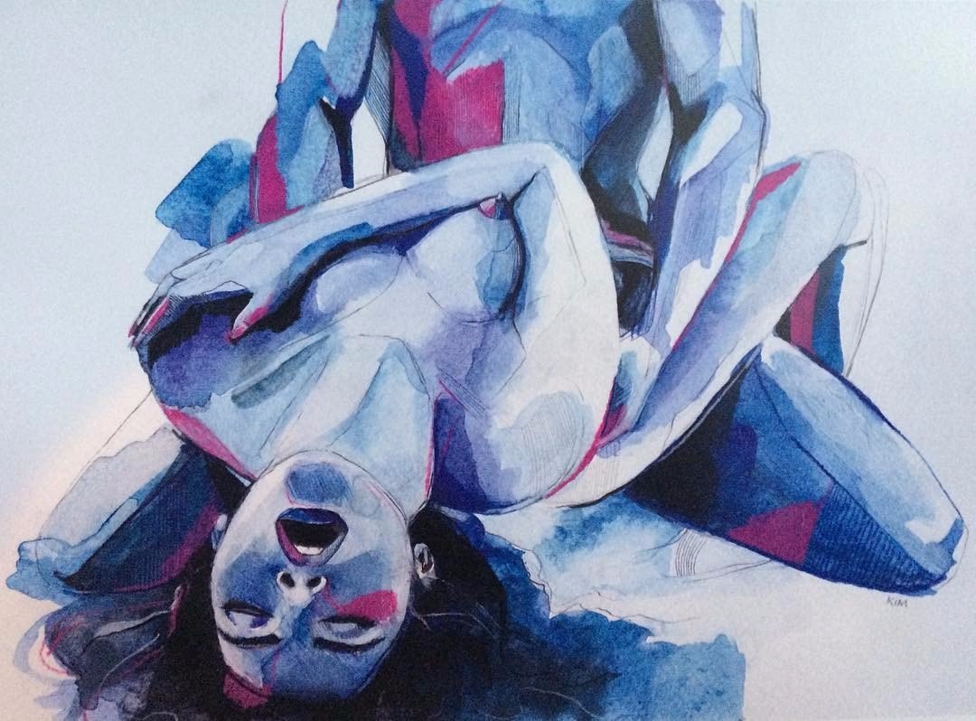 Some watercolors by Kim Manning - NSFW, Watercolor, Hand-drawn erotica, Sex, Pose, Longpost, 