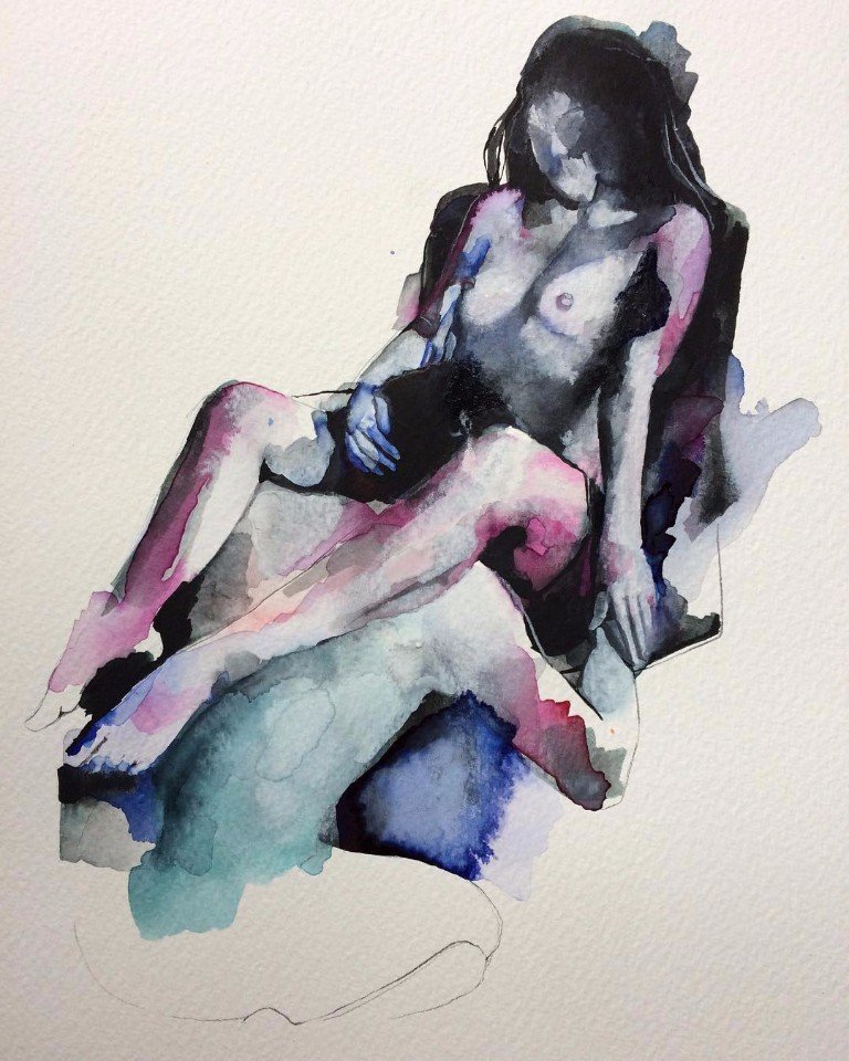 Some watercolors by Kim Manning - NSFW, Watercolor, Hand-drawn erotica, Sex, Pose, Longpost, 