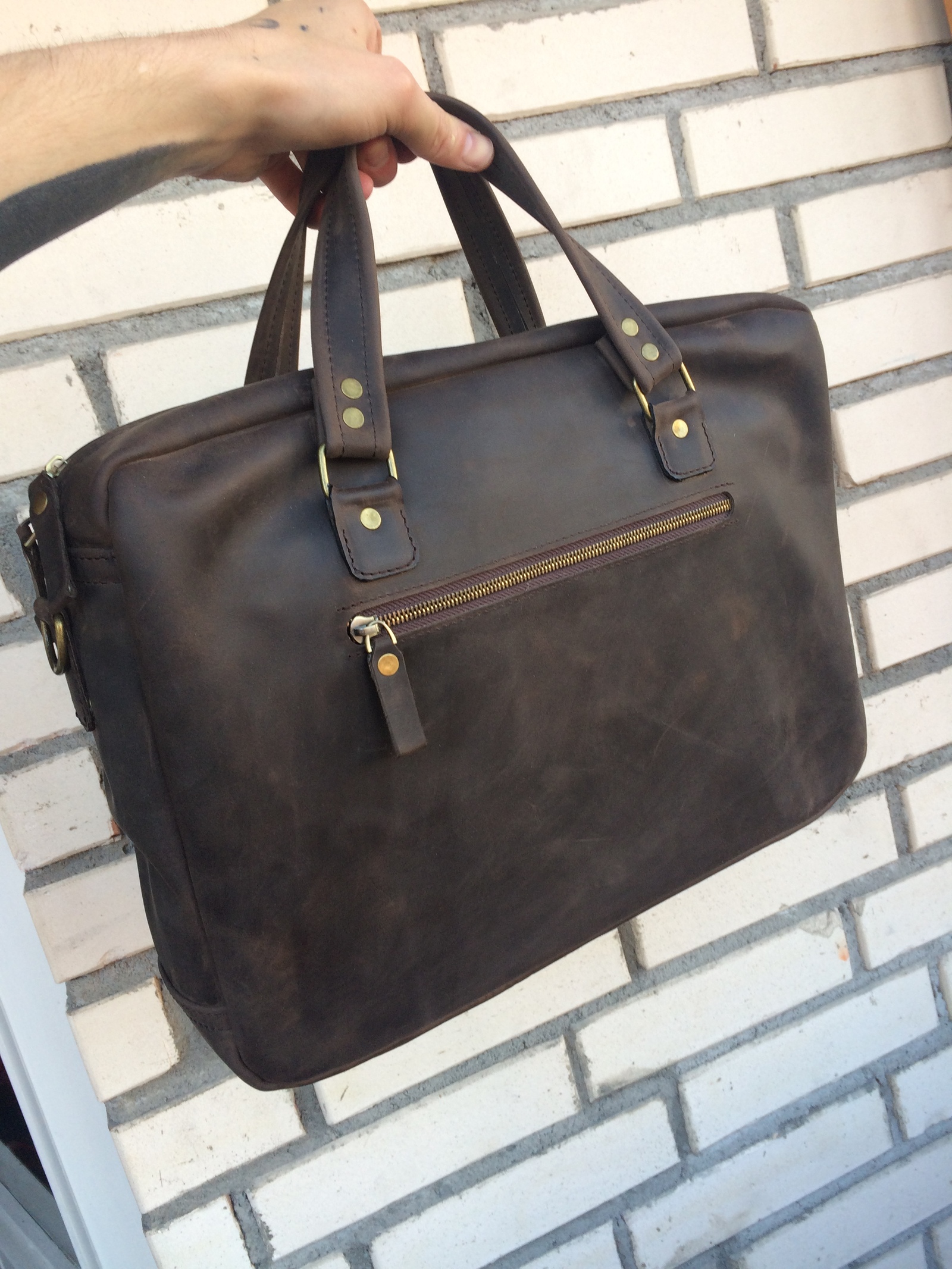 Classic business bag in Crazy Horse leather. - My, Needlework without process, Сумка, , Kopitsyn leather, Longpost