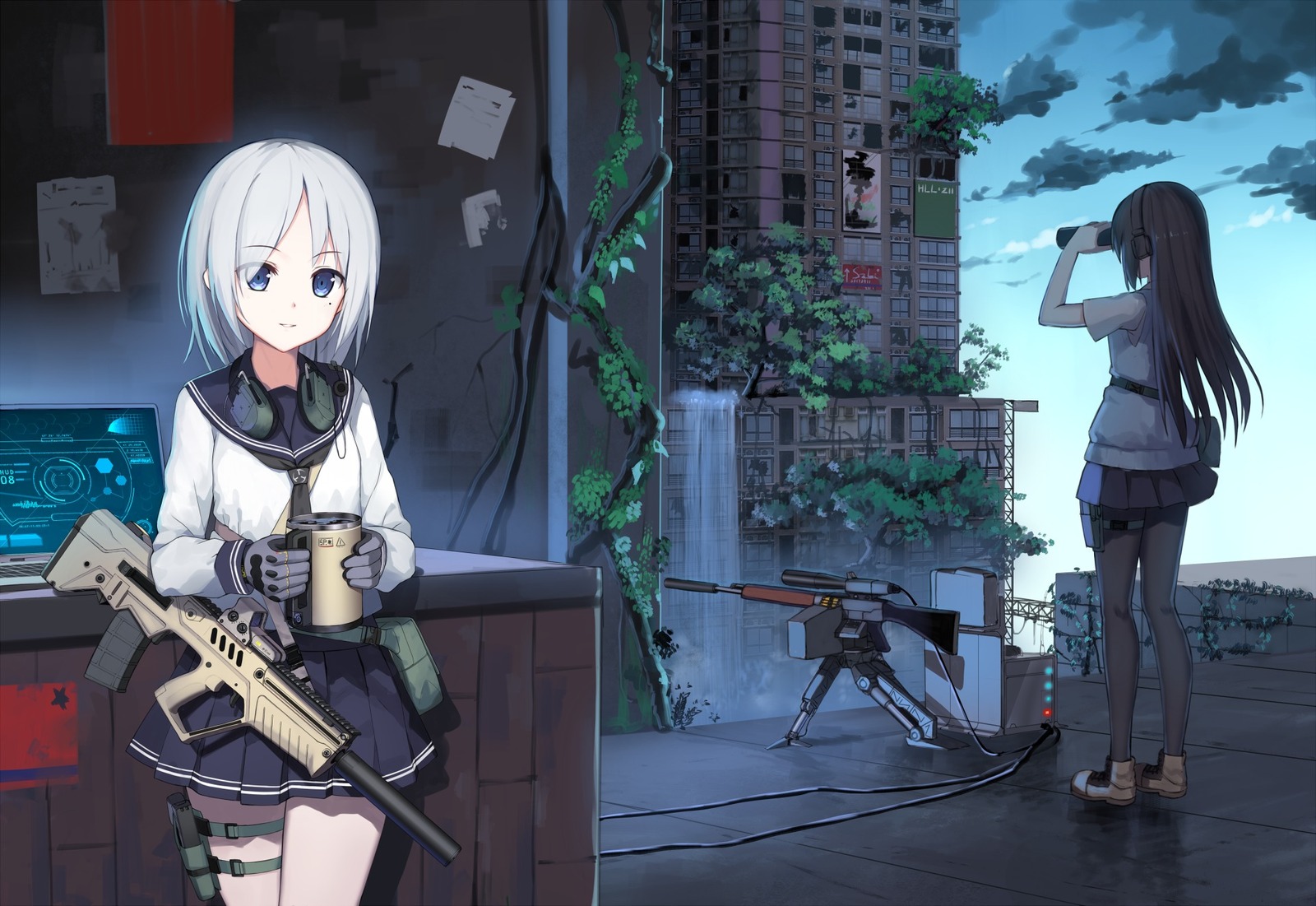 Anime art - Anime, Anime art, Weapon, OTs-14, Girls frontline, Dragunov sniper rifle, As Val, , Longpost