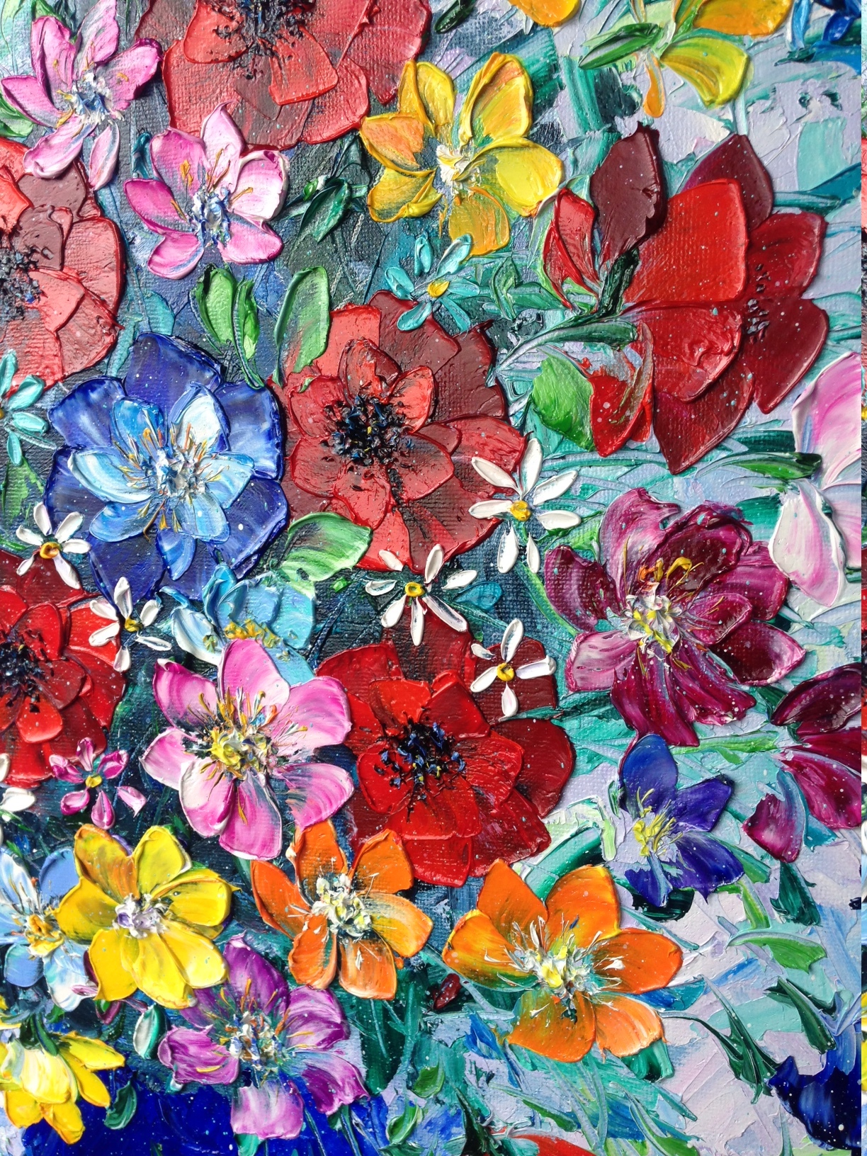 My palette knife painting) - My, Painting, Oil painting, Palette knife, Flowers, Painting, Longpost