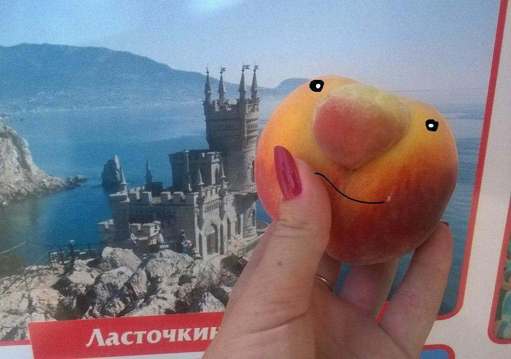 Crimean peach admires the sights of the Crimea. - My, Crimea, Фрукты, Anthropomorphism, swallow's Nest, Cable car, Pareidolia