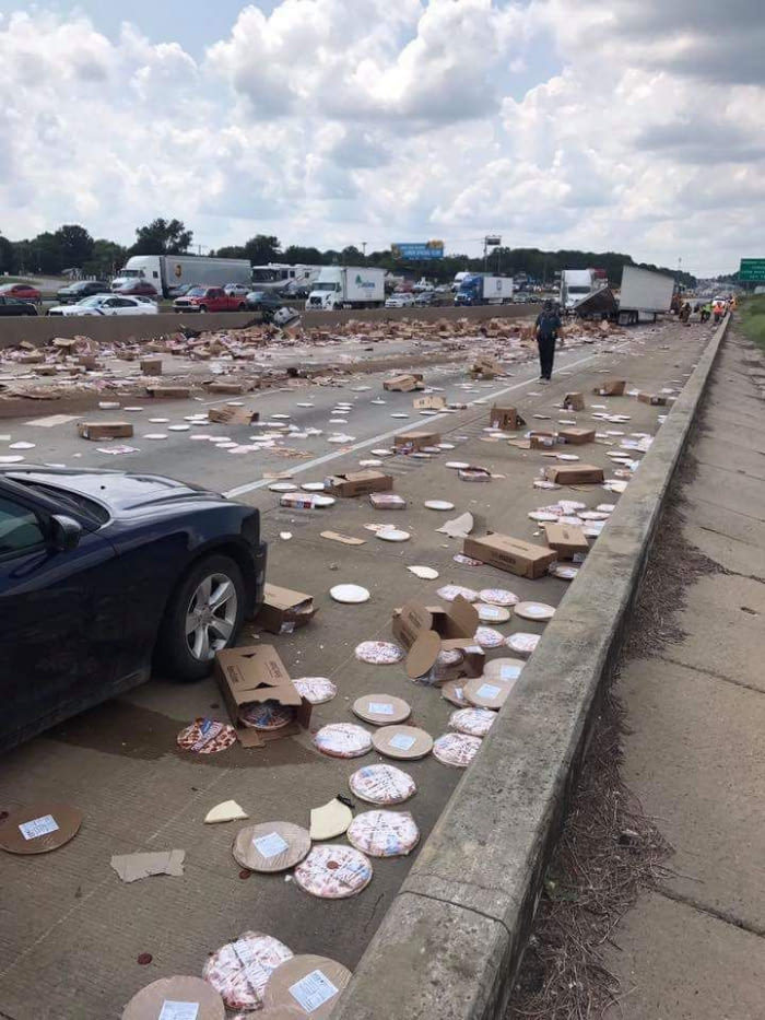 Crash and frozen pizza - Road accident, Pizza