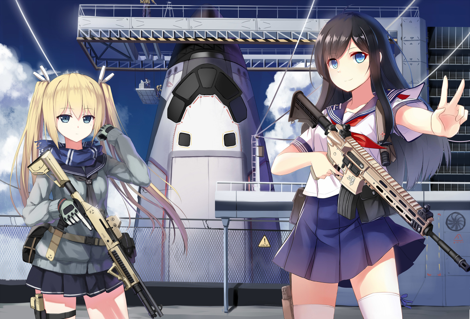 Anime art - Anime, Weapon, Anime art, G36, М16, Ump40, Longpost, Girls frontline