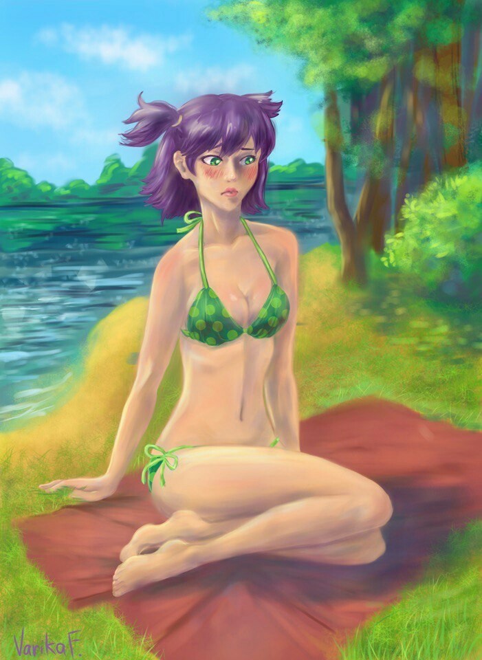 Lena on her beloved island - Art, Visual novel, Endless summer, Sad-Tyan, Lena