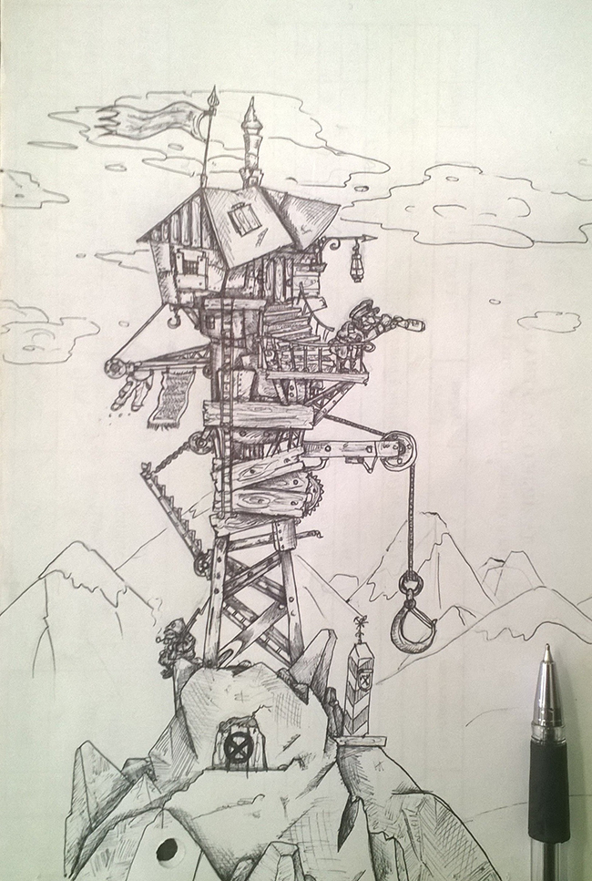 observation post - My, Drawing, Pen drawing, My