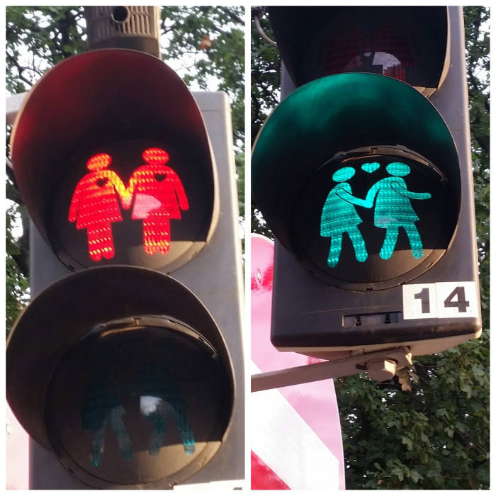 A traffic light in Vienna, Austria... clearly hints at something - Austria, Traffic lights, LGBT