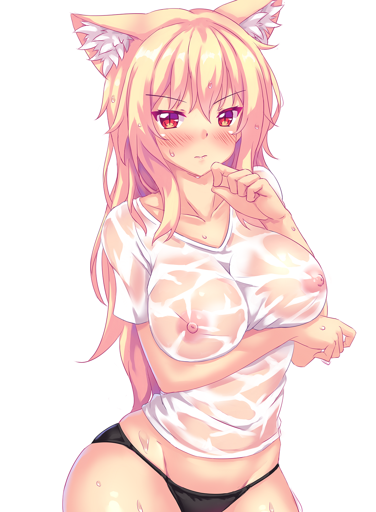 Baka, cats wash themselves with their paws... - NSFW, Anime, Anime art, Tiffy, Sexy kitty, Fastrunner2024, Art