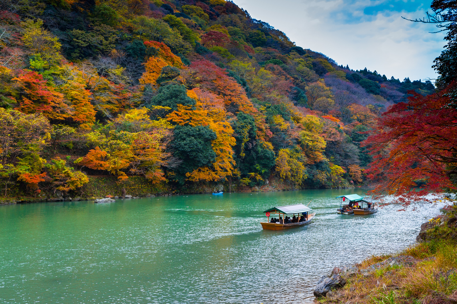 Mount Arashi (Arashiyama) - The photo, Japan, Autumn, River, Kyoto