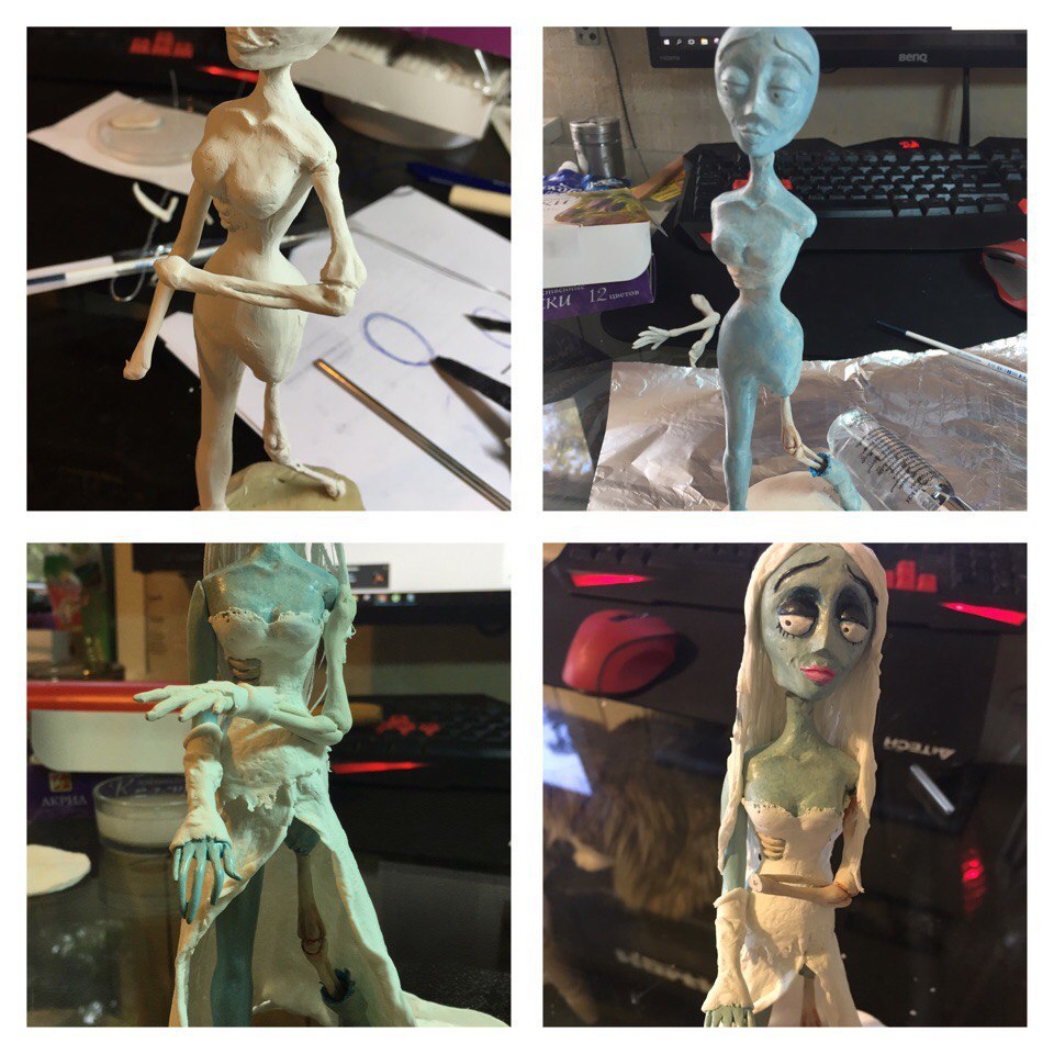 Corpse Bride. - My, Tim Burton, Лепка, Needlework, Polymer clay, Velvet plastic, Longpost, Needlework with process