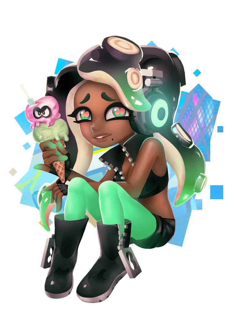 Artwork for the first Splatfest (Pie vs Ice Cream) - Splatoon, Woomy, Inklings, Octolings, Off the hook, Art, Longpost