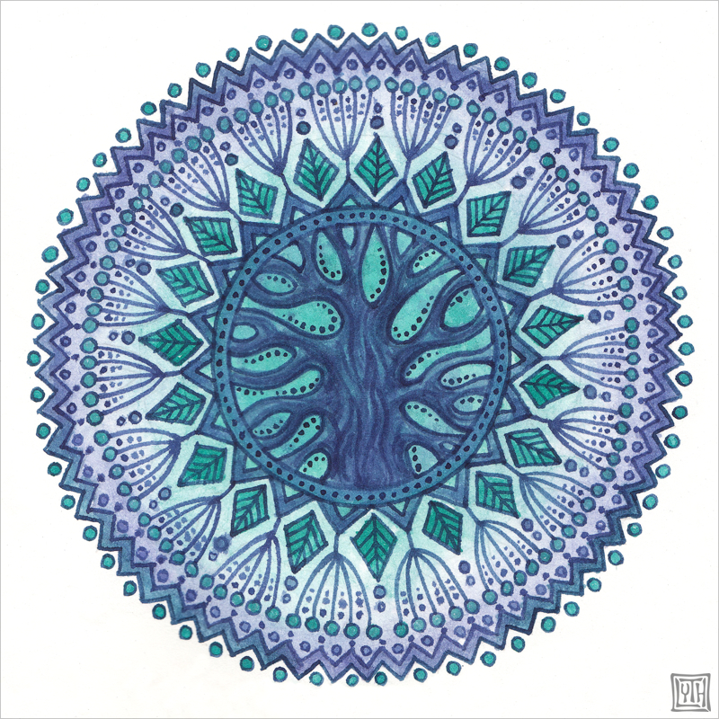 Mandala Trees - My, Creation, Art, Watercolor, Tree, Mandala, Drawing, Zentangle, Longpost