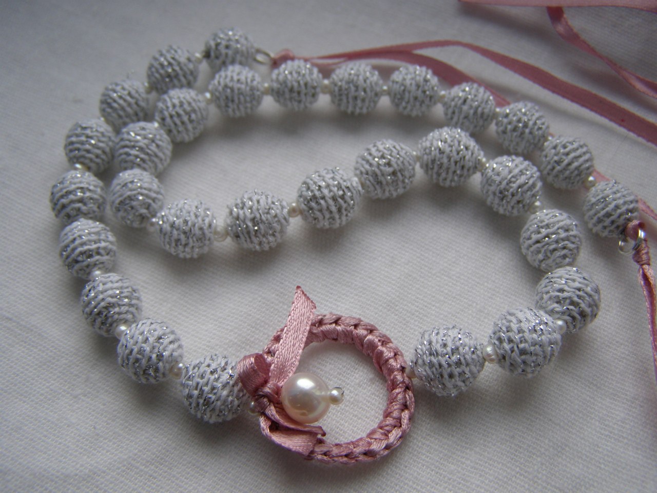 Knitted beads - pink - My, Beads, Slingobuses, Needlework without process, Longpost, Photo on sneaker, With your own hands