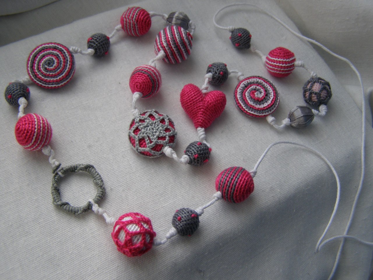 Knitted beads - pink - My, Beads, Slingobuses, Needlework without process, Longpost, Photo on sneaker, With your own hands