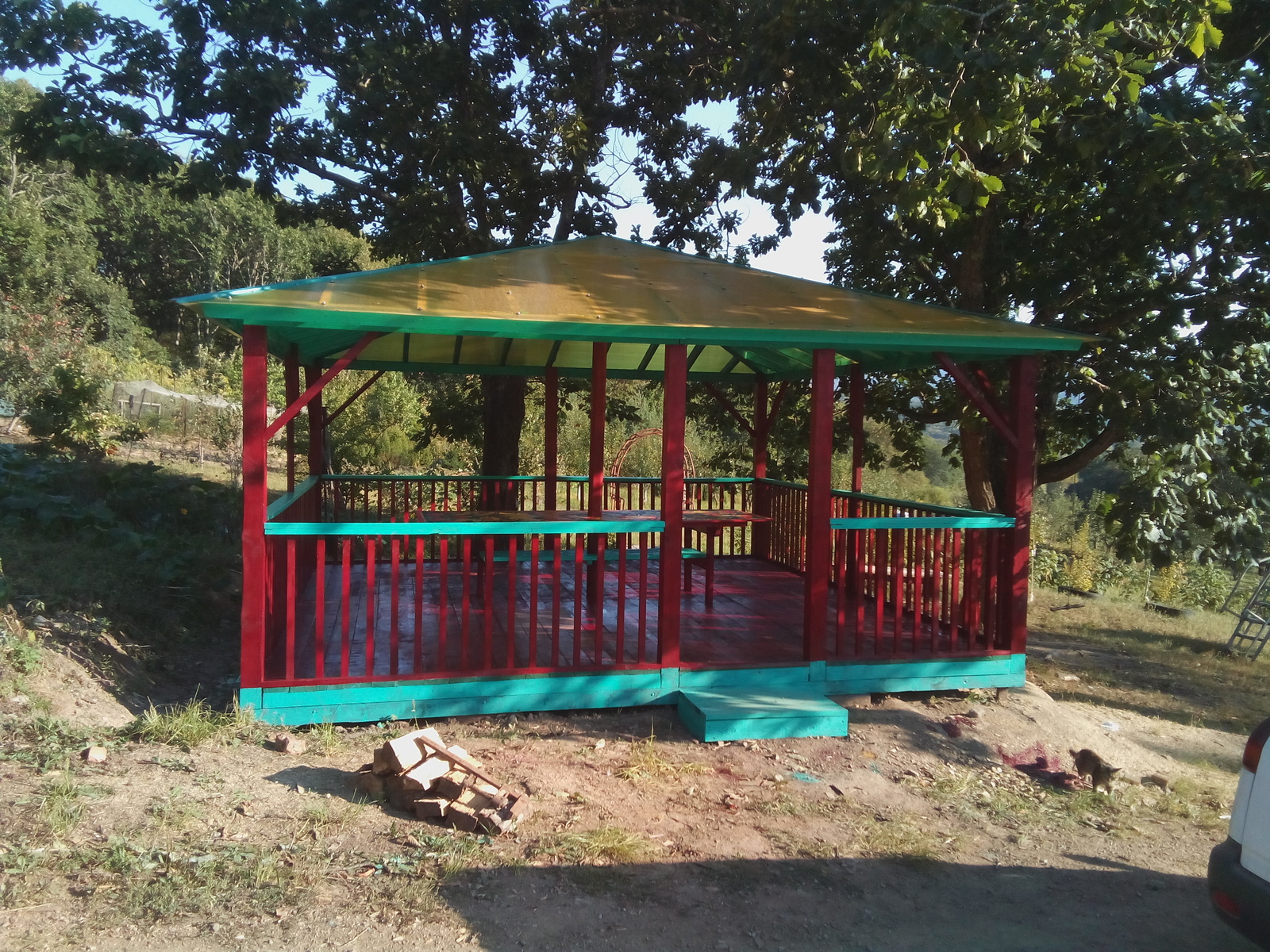 How we painted the gazebo - My, Alcove, Fazenda, Khokhloma, cat, Painting, With your own hands, Needlework with process, Longpost