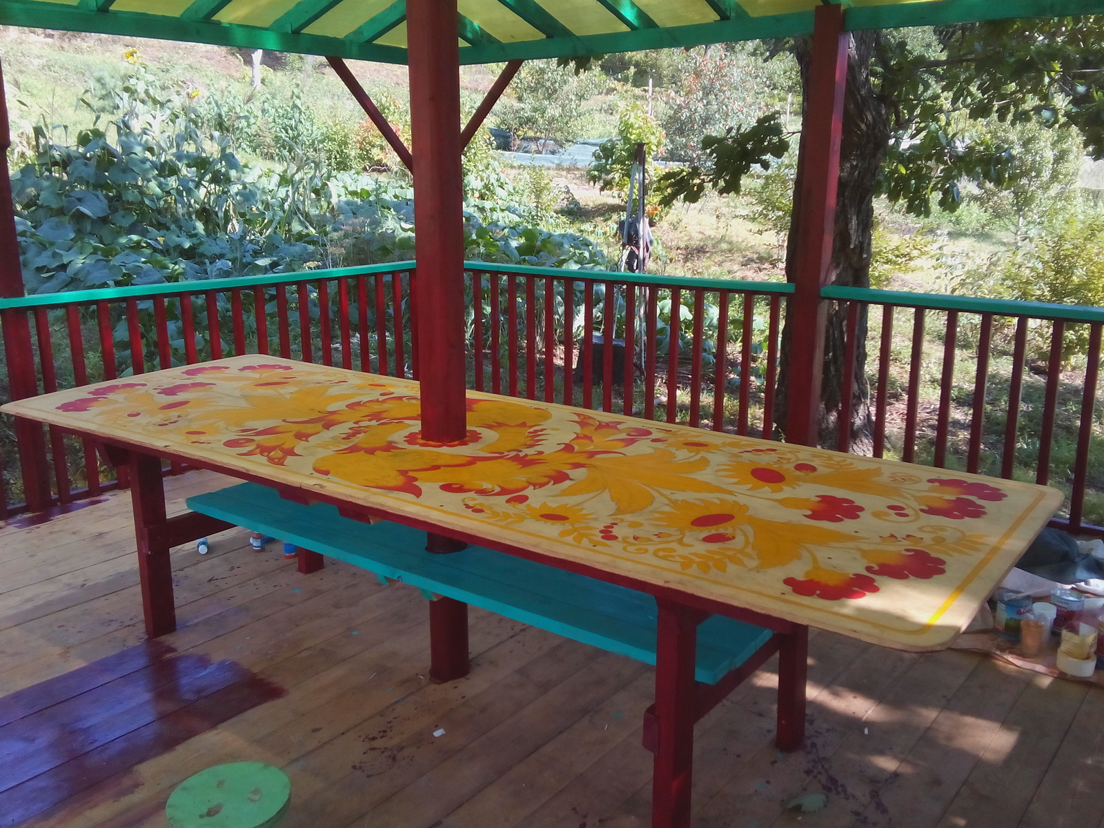 How we painted the gazebo - My, Alcove, Fazenda, Khokhloma, cat, Painting, With your own hands, Needlework with process, Longpost