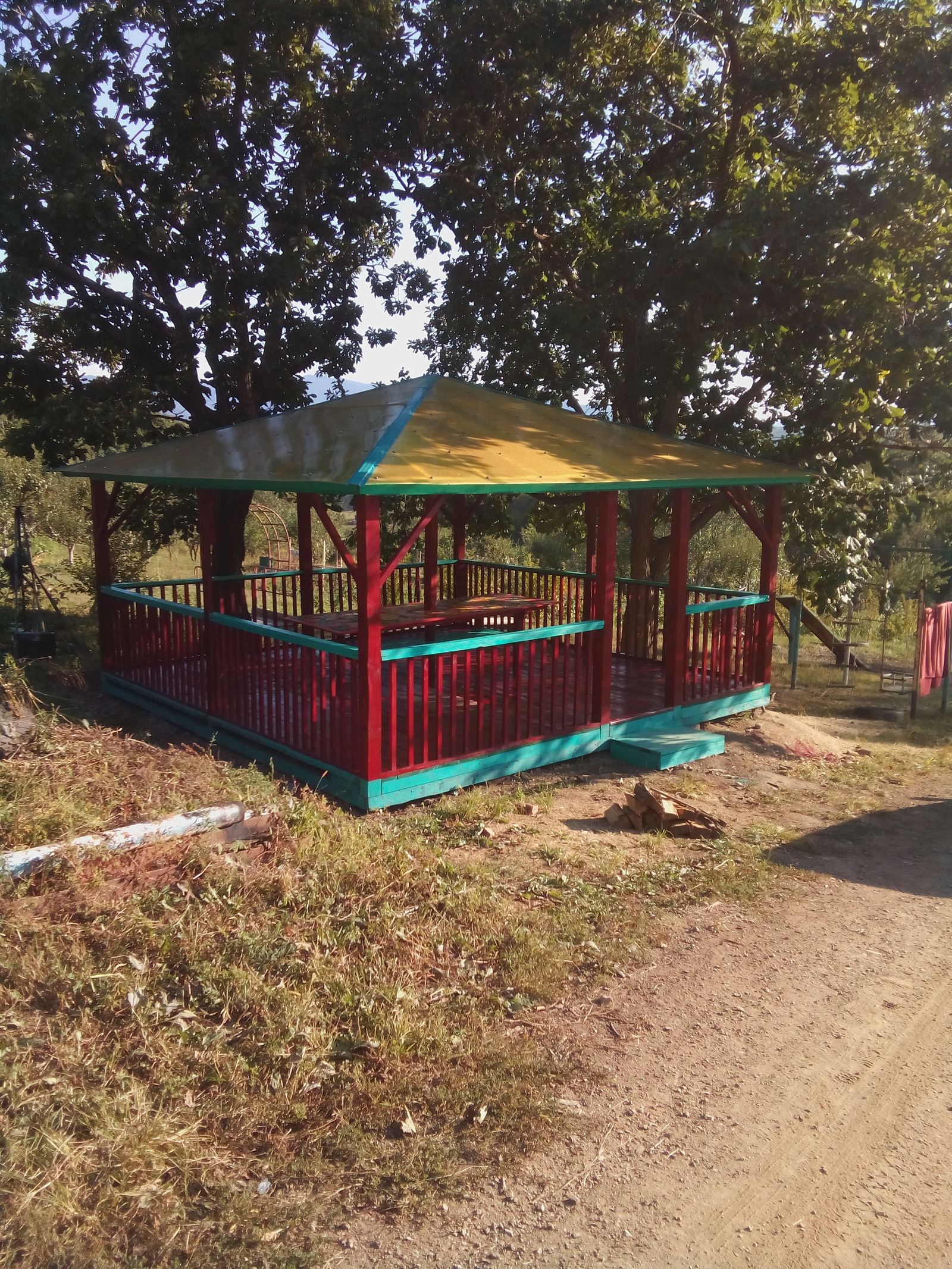 How we painted the gazebo - My, Alcove, Fazenda, Khokhloma, cat, Painting, With your own hands, Needlework with process, Longpost